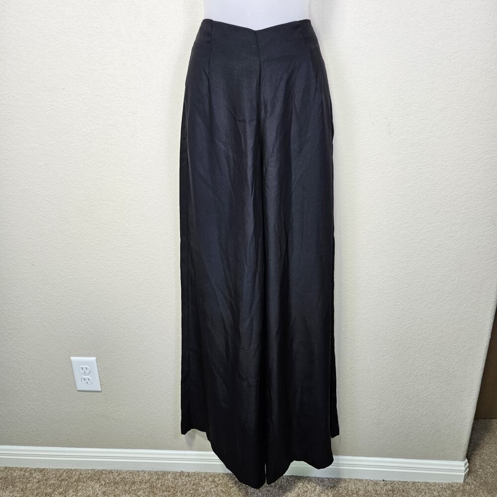 Line & Dot 100% Silk Wide Leg Pant Women M Revolve Minimal Quiet Luxury Black - Picture 2 of 16